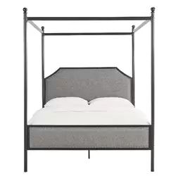 August Grove Perran Upholstered Canopy Bed & Reviews | Wayfair Gray Upholstered Headboard, Queen Canopy Bed, Metal Canopy Bed, Canopy Bed Frame, Upholstered Panel Bed, Canopy Design, California King Bedding, Metal Canopy, Upholstered Panels