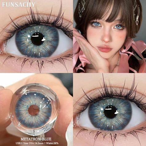 YICKYUE  -  1 Pair Color Contact Lenses for Eyes Fashion Natural Brown Lenses Beauty Green Lense Blue Lenses Colorcon Eye Contact   Features :  1. It helps change the color of pupils, makes your eyes look bigger and get you more beautiful. 2. Nice for Party, Cosplay, Fashion Show, Halloween Makeup, etc. 3. Safe, comfortable and durable. 4. Fashion and popular. 100% Brand and New Type: Colored Contact Lenses Material: HEMA Lens BC: 8.5mm Water Content: 38% Replacement Cycle: 12 Months Prescription Power: 0.00 Package included: 1 Pair * Color Contact Lenses 1 PCS * Contact Lenses Case(Contact box, tweezers, wearing stick) Note: The color of the care box is sent randomly and specified colors are not supported. Notice: Lenses on different eye colors will show different effects.  Pictures for r Light Blue Eye Contacts, Blue Eye Lenses, Eye Lens Colour, Eyes Look Bigger, Contact Lenses Case, Colored Eye Contacts, Cosplay Fashion, Eye Contacts, Light Blue Eyes