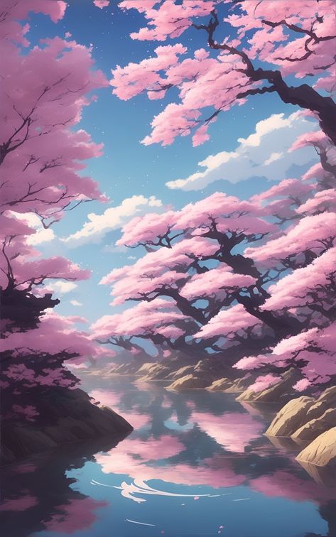 Studio Ghibli Cherry Blossom, Ghibli Cherry Blossom, Anime Key Visual, Concept Art Anime, Greg Rutkowski, Makoto Shinkai, Illustration Concept Art, Trees Art, Picture Prompts