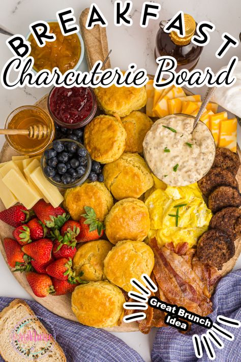 Breakfast Charcuterie Board is my favorite of all charcuterie boards filled with fresh biscuits, Fruits, Jams, and all your favorite breakfast foods all together in one place to make the ultimate breakfast or brunch. Sandwich Charcuterie Board, Breakfast Charcuterie Board Ideas, Brunch Charcuterie, Breakfast Charcuterie Board, Breakfast Charcuterie, Shower Foods, Homemade Buttermilk Biscuits, Charcuterie Board Ideas, Breakfast Platter