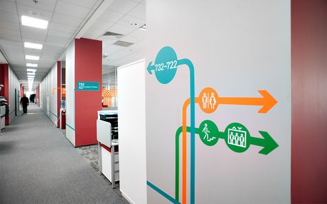 Lanit office signage system on Behance Hospital Signage, School Signage, Doctor Office Design, Wayfinding Signage Design, Office Signage, Floor Graphics, Wayfinding Signs, Navigation Design, Wall Signage