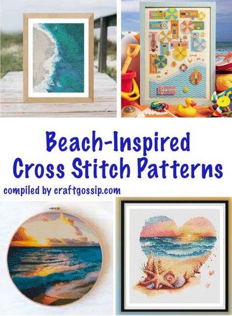 Cross Stitch Patterns Inspired by the Beach – Cross-Stitch Beach Cross Stitch Patterns Free, Beach Cross Stitch Patterns, Summer Cross Stitch Patterns, Beach Cross Stitch, Summer Cross Stitch, Gone To The Beach, Cross Stitch Projects, Free Cross Stitch Designs, Beach House Aesthetic