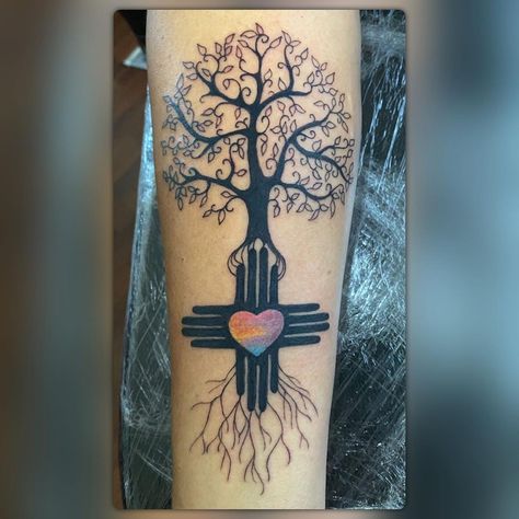 Mexico State Tattoo, Zia Symbol Tattoo, New Mexico Tattoo, Lowrider Tattoo, Moving On Tattoos, Zia Symbol, Family Tattoos For Men, Mexico Tattoo, State Tattoos