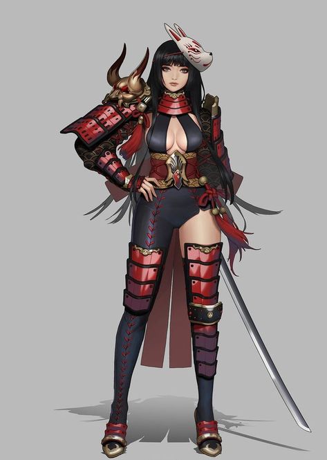 Japanese Female Samurai Outfit, Japanese Hero Costume, Japanese Battle Outfit, Japanese Princess Anime, Female Samurai Outfit, Samurai Outfit Women, Samurai Outfit Character Design, Female Samurai Drawing, Female Samurai Character Art