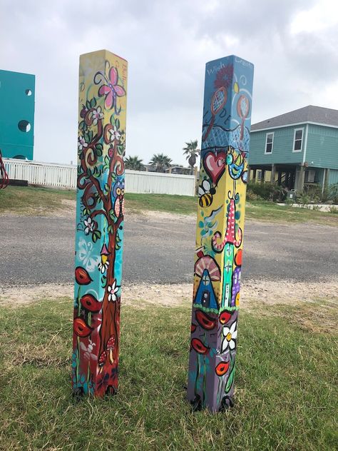 Custom Memory Garden Pole. Special Order - Etsy Memory Garden, Peace Pole, Garden Totem, Art Pole, Garden Mural, Painted Post, Garden Totems, Garden Poles, Lawn Art