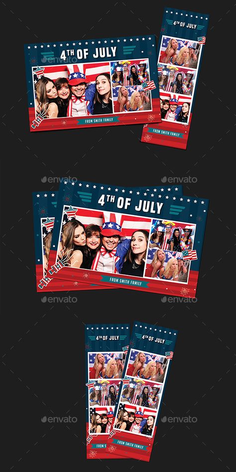 4th of July Photobooth Template  Features4x6 in 2x6 in Print Ready CMYK 300 DPI Change image via smart object Free font usedFont u Photobooth Layout Templates, 4th Of July Photo Booth, Frame Photobooth, Photobooth Layout, Celebration Images, Photobooth Template, 4th Of July Photos, Vintage Template, Photo Booth Frame