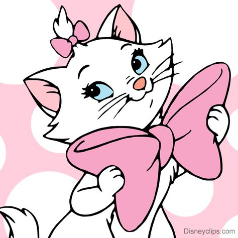 Clip art of Marie holding a giant bow #disney, #thearistocats, #marie Marie Aristocats Icon, Pink Disney Characters, Marie Kitty, Marie Aesthetic, Marie The Cat, Cross Stitch Disney, Iconic Cartoon Characters, Marie Disney, Fiction Characters