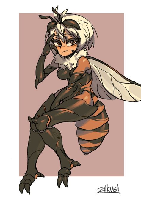 Bee Character Art, Insect Girl Art, Bee Person Character Art, Bee Humanoid, Bug Person Character Design, Bee Girl Character Design, Wasp Oc, Anthropomorphic Bug, Insect Character Design