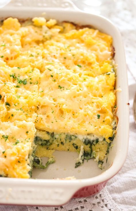 Dinner For Entertaining Main Dishes, Sauce For Polenta, Polenta Bake, Polenta Casserole, Italian Polenta, Baked Polenta, How To Cook Polenta, Spinach Bake, Polenta Recipes