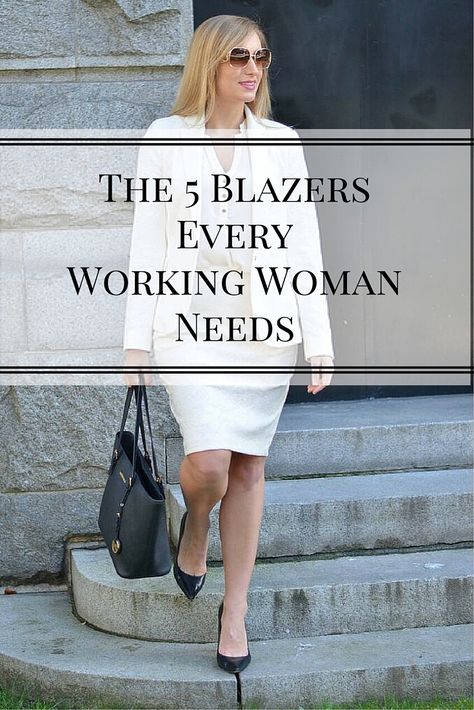 The 5 Blazers Every Working Woman Needs Fitted 3/4 Sleeve Blazer For Business Casual, Cheap 3/4 Sleeve Blazer For Work, Chic Office Blazer With 3/4 Sleeves, Elegant Ruffled Workwear Blazer, Fitted Full-length Office Blazer, Blazer Outfits For Women Classy, Types Of Blazers, Bright Blazer, Work Wear Outfits