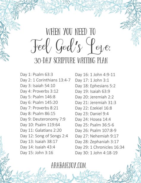 image of 31 days of Bible verses with a title that reads When You Need to Feel God's Love Scripture Writing Plan Scriptures To Read, Writing Scripture, Scripture Plans, Bible Writing, Colour Circle, Scripture Writing Plan, Scripture Journal, Scripture Writing Plans, Scripture Writing