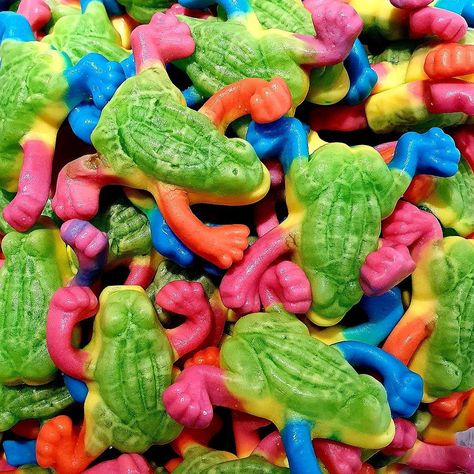 🐸 TROPICAL FROGS 🐸 Too cute! These froggies have a soft texture, are jelly filled and quite a mouthful. Shop at 👇️ Pik n Mix Lollies Gummy Frogs, Rainbow Candy, Sodium Citrate, Too Cute, Soft Texture, Frogs, Soft Textures, Coconut Oil, Jelly