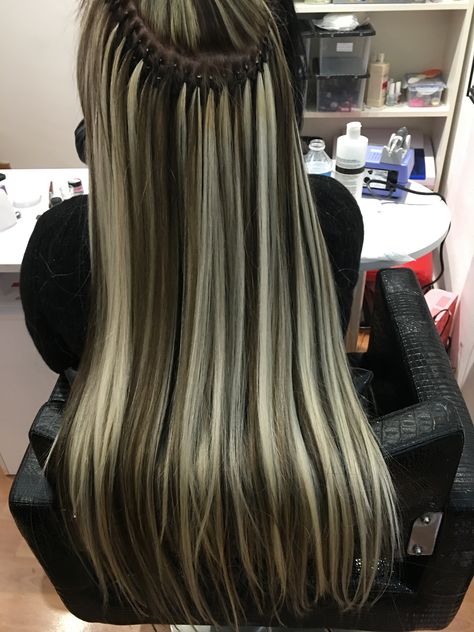 Black Extensions Blonde Hair, Blonde Hair Black Extensions, Black Hair White Extensions, Black And Blond Hair Extensions, Bellami Hair Extensions Colors, Brazilian Knots, Beauty Works Hair Extensions, Long And Thick Hair, Micro Bead Hair Extensions