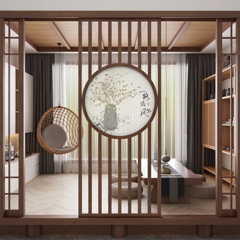 Room Divider Japanese Style, Japandi Partition Design, Cnc Panel Design Modern Interiors, Chinese Interior Design Living Room, Japandi Partition, Japanese Partition, Modern Asian Interior Design, Chinese Interior Design, Japanese Modern House