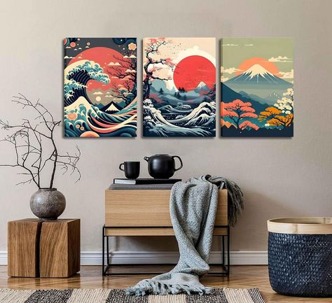 Amazon.com: 3Pcs Japanese Wall Art Asian Nature Landscape Posters Pictures Kanagawa Giant Wave Canvas Prints Mount Japanese Fuji Art Paintings Cherry Blossom Lake Wall Decor for Living Room Bedroom Office Framed: Posters & Prints Asian Nature, Wave Canvas, Landscape Posters, Japanese Wall Art, Japanese Decor, Japanese Wall, Japanese Landscape, Framed Posters, Wall Decor For Living Room