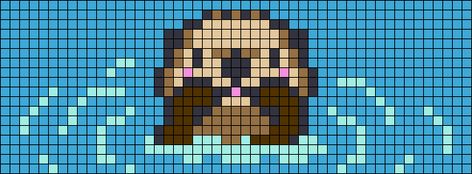 Cross Stitch Otter Pattern, Alpha Pattern Otter, Pixel Art Otter, Hama Animals, Otter Cross Stitch, Tiny Pixel Art, Otter Cute, Pixel Grid, Granny Square Crochet Patterns Free