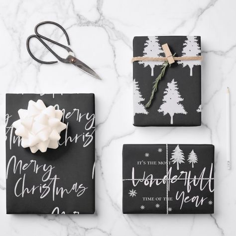 Merry Christmas Quote, Black White Christmas Tree, Black White Christmas, Christmas Gift Wrapping Paper, Merry Christmas Quotes, Christmas Quote, Holiday Wrapping, Creative Gift Wrapping, Wrapping Paper Christmas