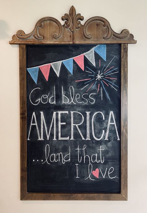 God Bless America Chalkboard Art, Memorial Chalkboard Ideas, Memorial Day Chalkboard Ideas, July 4th Chalkboard Art, Memorial Day Chalkboard Art, Americana Decor Farmhouse Style, Patriotic Chalkboard Art, Fourth Of July Chalkboard Art, 4th Of July Chalkboard Art