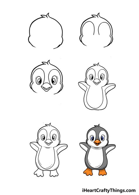 Penguin Drawing Easy Step By Step, Drawing Of Penguin, How To Draw A Penguin, Baby Penguin Drawing, Draw Penguin, Penguin Drawing Easy, Doodle Step By Step, Awesome Drawing Ideas, Penguin Doodle