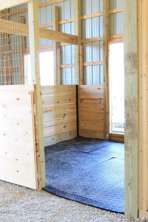 Diy Stall Doors, Horse Stalls Cheap, Horse Stall Floor, Horse Stalls Doors, Stall Flooring, Barn Remodel, Equine Veterinary, Horse Farm Ideas, Diy Horse Barn