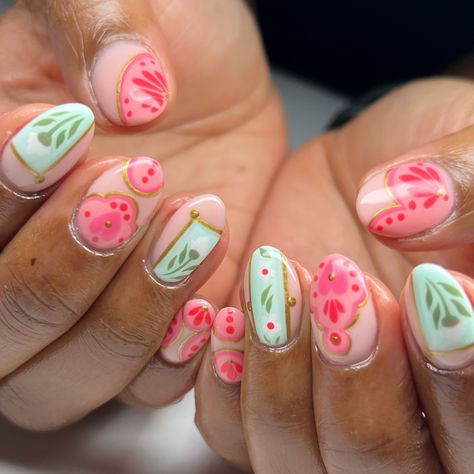 JMoneyNails (@jmoneynails) • Instagram photos and videos Quilted Nails, Design Nails Art, Pink Nail Ideas, Nyc Nails, Boho Nails, Acrylic Nail Shapes, Retro Nails, Cute Simple Nails, Different Nail Designs