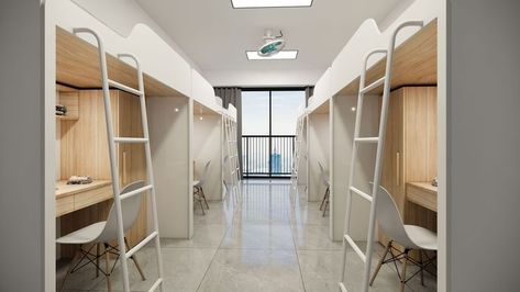 School Dormitory Room, Boarding School Dorm, Campus Dorm, Zen Room Decor, Tree House Interior, Student Hostel, Hostels Design, School Building Design, Dormitory Room