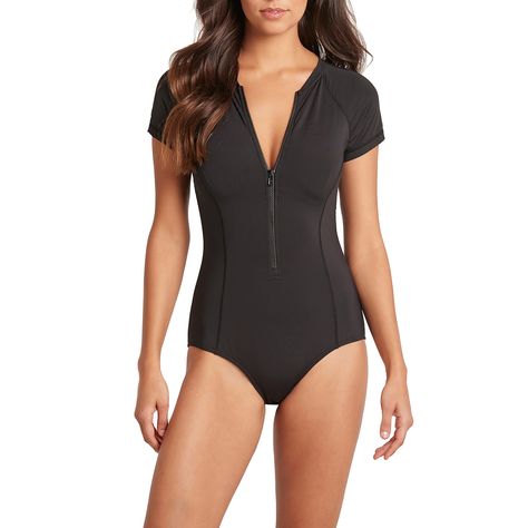 Sleeve Swimsuit, Swimsuit Design, Black One Piece Swimsuit, Costume Intero, Black One Piece, Swim Wear, Swimsuit Fashion, Sea Level, One Piece For Women