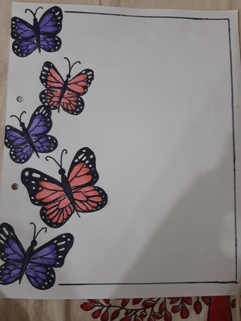 Butterfly Border Design For Project, Copy Front Page Decoration, Butterfly Front Page Design, Floral Front Page Design, Aesthetic Boder Degin For Project, Project File Cover Ideas School Hindi, Butterfly Border Designs For Projects, Side Border Design For Project Aesthetic, Copy Cover Decoration Ideas