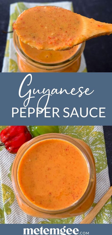 Caribbean Pepper Sauce Recipe, Caribbean Sauce, Caribbean People, Guyanese Recipes, Pepper Sauce Recipe, Hot Sauce Recipes, Red Pepper Sauce, Hot Pepper Sauce, Hot Peppers