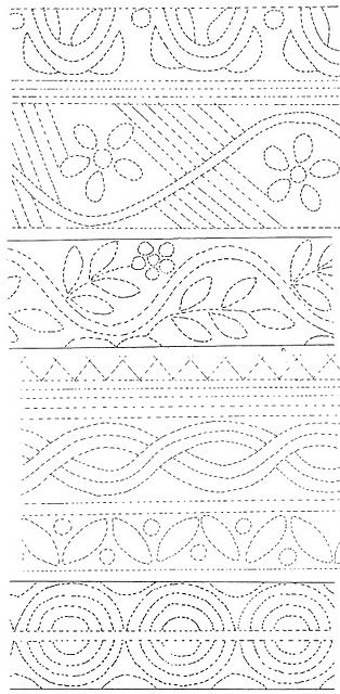 Quilting designs for skirts 2  Parfait pour les jupons piqués ça :) Hand Quilting Designs, Hand Quilting Patterns, Free Motion Quilting Patterns, Machine Quilting Patterns, Quilting Stencils, Machine Quilting Designs, Free Motion Quilt Designs, Quilting Templates, Japanese Embroidery