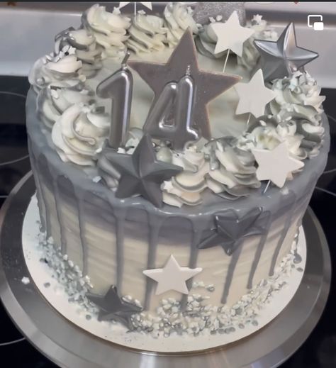 Y2k Cakes, Euphoria Cake, Star Birthday Theme, Star Theme Cake, Birthday Party Ideas Winter, Star Shaped Cake, Kpop Cake, Gray Cake, Tort Hello Kitty