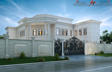 CLASSIC VILLA IN ABU DHABI UAE on Behance Boundary Wall And Gate Design, Boundary Wall Design Exterior Classic, Main Gates For Houses, Outer Wall Design House, New Classic Exterior, Classic Fence, Villa Classic, Walls Design, Compound Wall Design