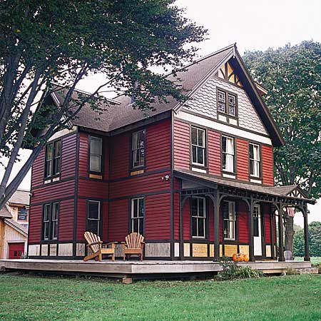 A Renovation to Remember - This Old House Outside House Colors Exterior Paint Farmhouse, Farmhouse Exterior Paint, Red House Exterior, Farmhouse Exterior Paint Colors, Farmhouse Victorian, Old Houses Renovation, Cabin Door, Victorian Exterior, Victorian Colors