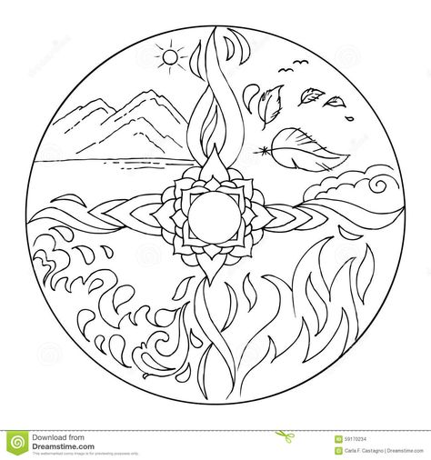 Coloring 4 Elements Mandala Diksha - Download From Over 41 Million High Quality Stock Photos, Images, Vectors. Sign up for FREE today. Image: 59170234 Tato Mandala, Water And Fire, Elements Earth, Elements Tattoo, 4 Element, Element Symbols, Creation Art, Mandalas Painting, Four Elements