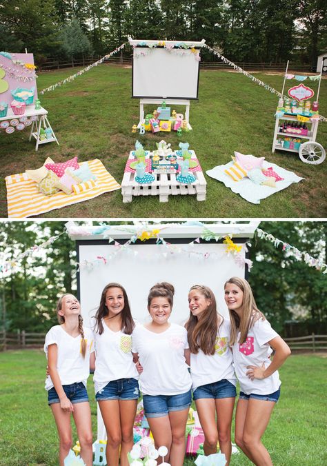 Trendy Outdoor Movie Night Teen Birthday Party Outdoor Movie Night Party, Outdoor Movie Party, Outdoor Movie Night, Movie Night Birthday Party, Outdoor Movie Screen, Movie Birthday Party, Outdoors Birthday Party, Outdoor Birthday, Movie Night Party