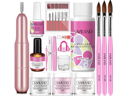 Saviland Acrylic Nail Kit with Drill - Clear/White/Pink Colors Acrylic Powder and Liquid Set 15ml Primer Top Gel Acrylic Nail Brushes Professional Acrylic Nail Kit for Beginners DIY Nail Extension Professional Acrylic Nail Kit, Acrylic Nail Liquid, Nail Extensions Acrylic, Nails Extension, Acrylic Nail Supplies, Nail Art 3d, Nails Kit, Acrylic Nail Brush, Acrylic Nail Set