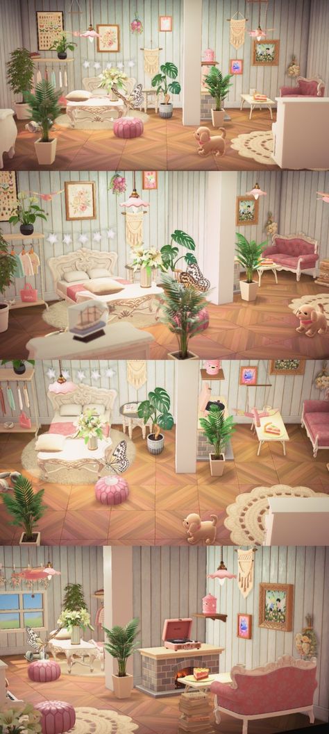 Animal Crossing Audie House Ideas, Flora House Animal Crossing, Acnh Girly Room, Animal Crossing Island Ideas Fairycore, Cute Acnh Bedroom Ideas, Acnh Fairy Bedroom, Bedrooms Animal Crossing, Acnh Pastel House, Animal Crossing Boho Island