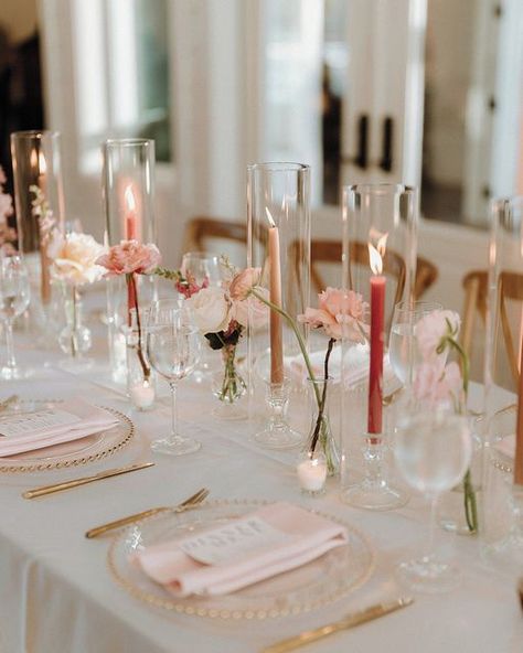 Southern Wedding Decorations, Table Centerpieces Wedding Candles, Taper Candle Centerpiece, Blush Wedding Reception, Pink Taper Candles, Taper Candles Wedding, Wedding Reception Tables Centerpieces, Pink Tablescape, Everything Is Beautiful