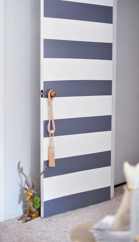 Color Block Door, Ace Hardware Paint, Striped Door, 6 Panel Door, Striped Bedroom, Craft Decor, Door Design Interior, Condo Living, Starter Home