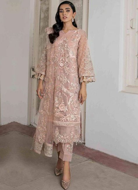 Organza Suits, Raw Silk Fabric, Pakistani Designer Suits, Chiffon Collection, Pakistani Dress, Shalwar Kameez, Peach Color, Pakistani Outfits, Fabric Stores Online