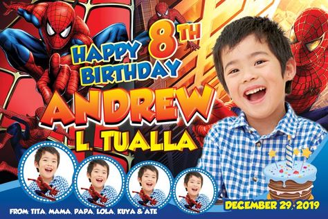 For more tarpaulin layout tutorials visit https://www.youtube.com/channel/UC-mHpUEt9WlX9B0dBVSduSg Tarpaulin Layout, Birthday Tarpaulin, Jay, Spiderman, Comic Book Cover, Happy Birthday, Birthday Party, Layout, Birthday