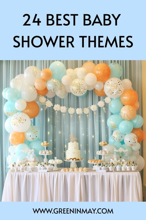 Are you planning a baby shower and can’t decide on the baby shower theme to use? Here are some unique baby shower themes and ideas! Mommy Shower Ideas Themed Parties, Baby Land Baby Shower Theme, Oh Baby Baby Shower Ideas, Trending Baby Shower Themes 2024, Baby Shower Themes For Boys Summer, May Baby Shower Themes, Baby Girl Baby Shower Themes Summer, 2nd Baby Shower Ideas, Unique Baby Shower Themes For Boys