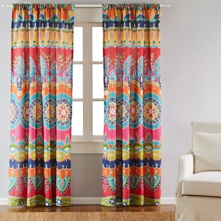 The Amelie drape panel complements the Levtex Home Amelie collection. This is the perfect accessory for any bathroom. Sized at 55x84in., this comes as a pair and features a bright, fun medallion pattern. Made from 100% cotton, the Amelie decorative curtains are easy to care for. These come with with a rod pocket ready for installation. Size: Set of 2 - Drape Panels 55x84.  Color: Blue.  Pattern: stripe. Tie Up Shades, Colorful House, Unique Curtains, Decorative Curtains, Shabby Chic Curtains, Lush Decor, Boho Curtains, Drape Panel, Medallion Pattern