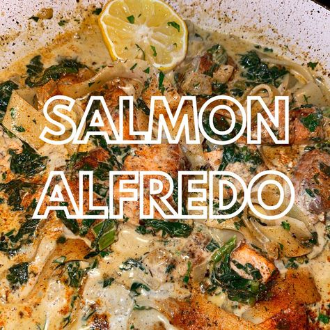 Salmon Alfredo Salmon Alfredo, Salmon Meatballs, Salmon Recipes Oven, Salmon Pasta Recipes, Spinach Alfredo, Salmon Spinach, King Creole, Pasta Recipes Alfredo, Fettuccine Alfredo Recipes