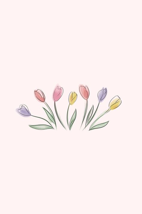 Spring Wallpaper Tulips, Tulip Field Drawing, Tulip Phone Wallpaper, Cute Tulips Wallpaper, Tulip Wallpaper Aesthetic, Holland Tulip Fields, Spring Widgets, Tulips Printable, Tulip Sketch