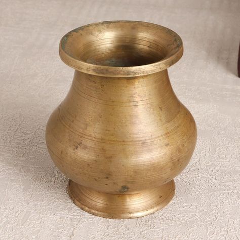 Finest handmade South Indian brass pots for your temple at home. ✨ #brasdpot #brass #pots #temple #handmade #templedecor Temple At Home, Wooden Candle Stand, Sacred Water, Vintage Lunch Boxes, Copper Utensils, Temple Decor, Brass Pot, Kitchen Door Handles, Wooden Printing Blocks