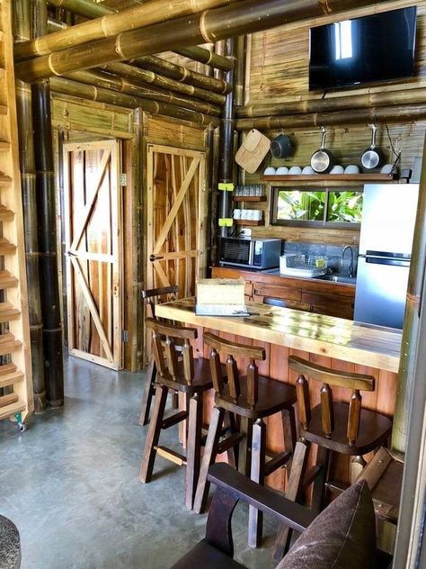 Bamboo Kitchen Design, Modern Kubo, Concrete Room, Bamboo Houses, Dirty Kitchen Design, 3 Storey House Design, Terrace Kitchen, Bamboo House Design, Bahay Kubo