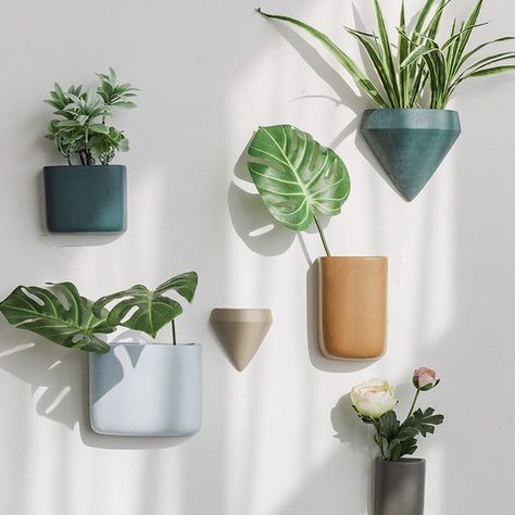 Hanging Flower Vase, Hanging Wall Vase, Modern Ceramic Vase, Ceramic Wall Planters, Indoor Plant Hangers, Vase Plant, Hanging Vase, Wall Light Fittings, Geometric Shapes Design