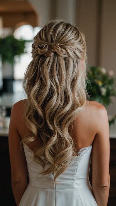 15 Stunning Bridesmaid Hairstyles for Every Hair Length - Cheerful Talks Half Updo With Braid Wedding, Half Updo Wedding Hair Braid, Wedding Hairstyles Medium Hair Half Up, Wedding Hair For Long Straight Hair, Wedding Hairstyles Half Up Half Down Fine Hair, Half Up Half Down Bridal Hair Brunette, Blond Wedding Hairstyles, Bridesmaid Hair Mid Length, Medium Length Hairstyles For Wedding