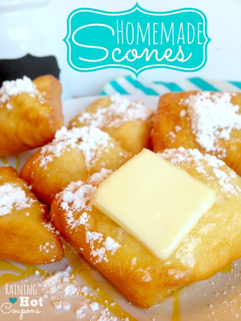 Homemade Scones Recipe (Super Easy!) --> http://www.raininghotcoupons.com/scone-recipe-easy-and-homemade/ Scone Dough Recipe Easy, Scone Dough Recipe, Mormon Scones, Fried Scones, Utah Scones, Scone Dough, Scones Recipe Easy, Homemade Scones, Scones Easy